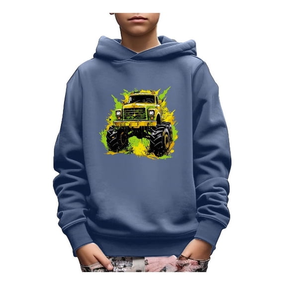 Mikrdoo Colorful Paint & Truck Print Casual Hoodie For Kid Boys, Stylish Pullover Long Sleeve Top,Boys Spring Autumn Sweatshirt As Gift