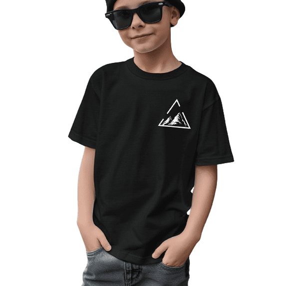 Mikrdoo Cool Triangle Mountain Print Casual Short Sleeve T-shirt For Boys, Kid Boys Summer Clothes Sizes 7-15