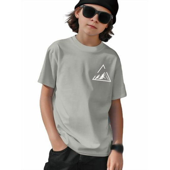 Mikrdoo Cool Triangle Mountain Print Casual Short Sleeve T-shirt For Boys, Kid Boys Summer Clothes Sizes 7-15