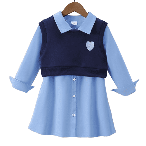 Mikrdoo Girls 2 Pieces Skirt Sets Long Sleeve Buttons Shirt Dress and Vests Preppy Style Cute Clothing, Sizes 3T-8