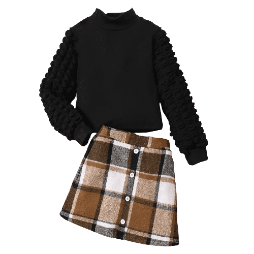 Mikrdoo Girls Patchwork Mock Neck Lantern Long Sleeve Knit Top and