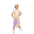 thumbnail image 1 of Mikrdoo Girls' Tie-Dye Midi Dress Summer Casual Short Sleeve Crew Neck Slim Sundress 6-12 Years, 1 of 7