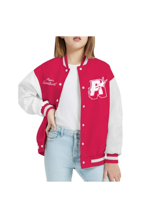 Girls's Varsity Baseball Jacket Casual Embroidery College Fleece Warm Jacket Coat