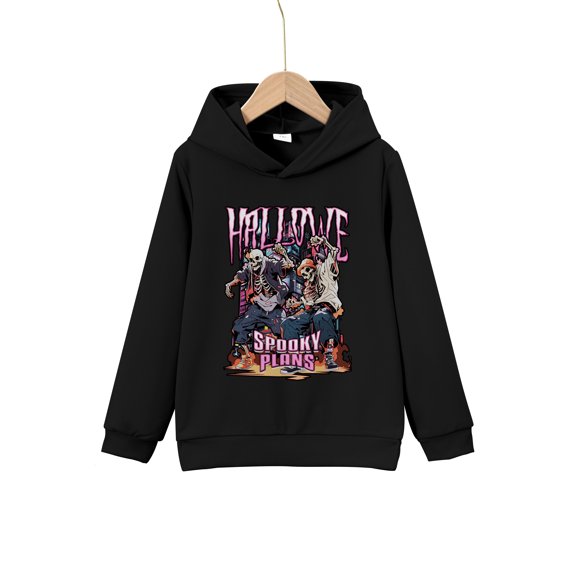 Mikrdoo Halloween Street Style Skeleton Print Boys Casual Pullover Long Sleeve Hoodies,9-10T Boys Sweatshirt For Spring Fall, 5-14Y Kids Hoodie Tops Outdoor