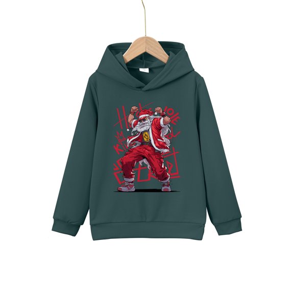 Mikrdoo Hip Hop Style Santa Claus Print Boys Casual Pullover Long Sleeve Hoodies,Kid Boys Sweatshirt Tops For Christmas Outdoor