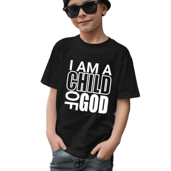 Mikrdoo "I Am A Child Of God" Letter Print Casual Short Sleeve Tee For Kid Boys - Cool, Lightweight Summer Clothes