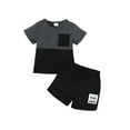 thumbnail image 1 of Mikrdoo Infant Baby Boys Clothes Baby OOTD Splice 12 Months Boys Pocket Shirt 18 Months Boys Shorts 2Pcs Outfits Black, 1 of 6