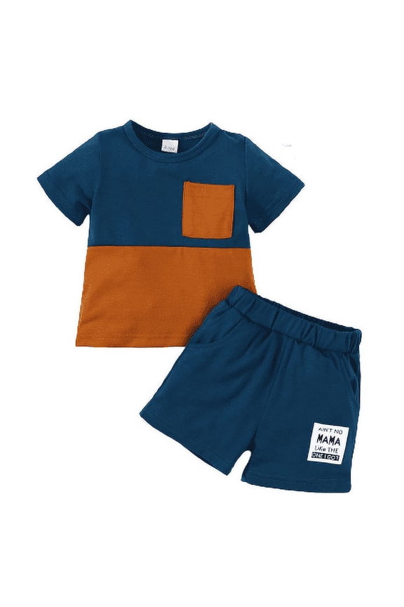 Infant Baby Boys Clothes Baby OOTD Splice 18 Months Boys Pocket Shirt 24 Months Boys Shorts 2Pcs Outfits Blue
