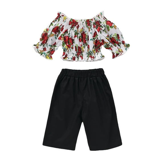 Mikrdoo Infant Girls Outfits 18 Months Baby Girls Off The Shoulder 24 Months Baby Girls Floral Print Top Pants 2Pcs Fall Winter Clothes Set