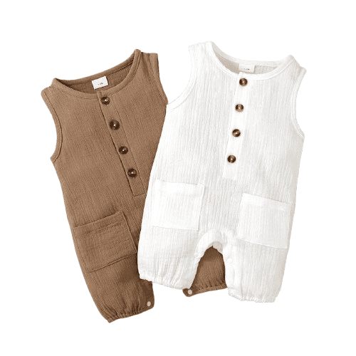 Mikrdoo Infant Summer Sleeveless Romper 2-Pack Baby Boys Pocket Snap Closure Jumpsuits Cotton Blend Baby Clothes,9-12 Months
