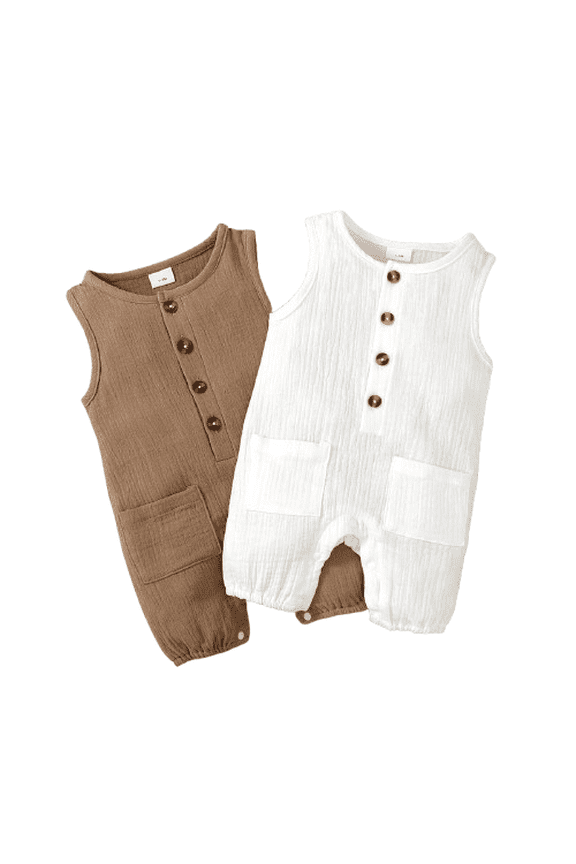 Infant Summer Sleeveless Romper 2-Pack Baby Boys Pocket Snap Closure Jumpsuits Cotton Blend Baby Clothes,9-12 Months