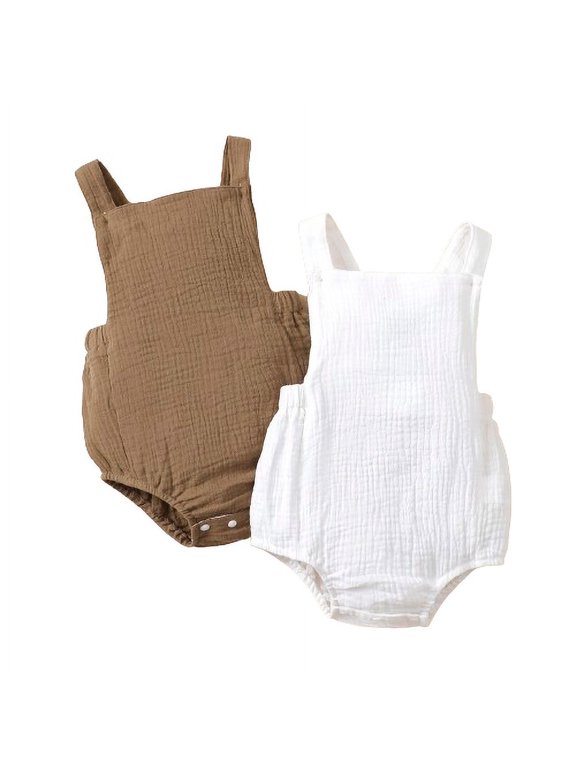 Infant Summer Sleeveless Romper 2-Pack Baby Onesies Snap Closure Jumpsuits Neutral Baby Clothes,0-3 Months