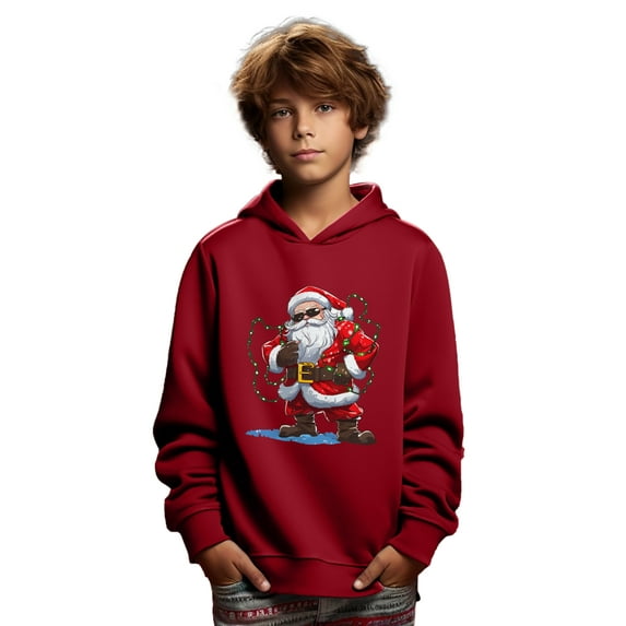 Mikrdoo Kid Boys Casual Tops Cool Santa Print Long Sleeve Christams Pullover Hoodies Sweatshirt From 5T-14T