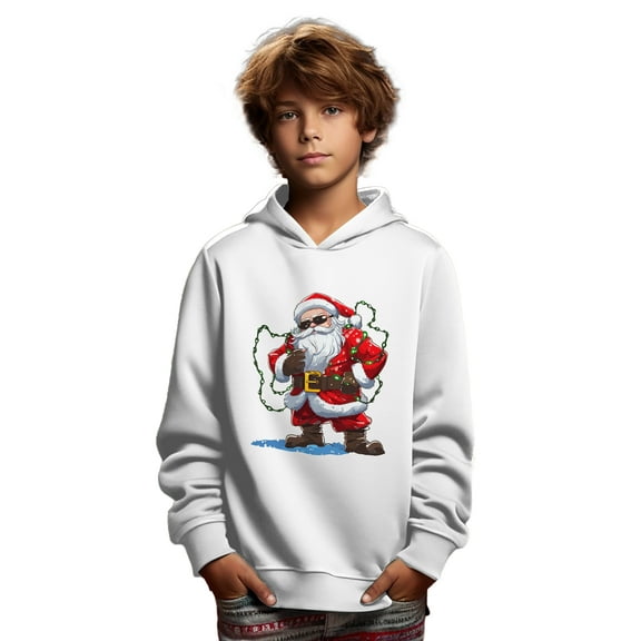 Mikrdoo Kid Boys Casual Tops Cool Santa Print Long Sleeve Christams Pullover Hoodies Sweatshirt From 5T-14T