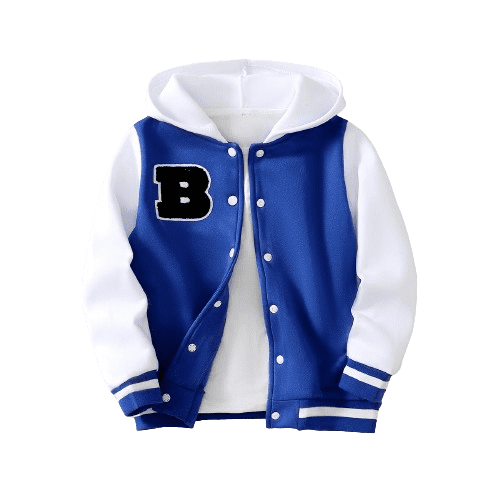 Mikrdoo Kid Boys Coat "B" Embroidery 13 Years Child Boys Color Block Hooded 14 Years Big Boys Patchwork Casual Baseball Jacket Blue