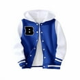 thumbnail image 1 of Mikrdoo Kid Boys Coat "B" Embroidery 7 Years Child Boys Color Block Hooded 8 Years Big Boys Patchwork Casual Baseball Jacket Blue, 1 of 9