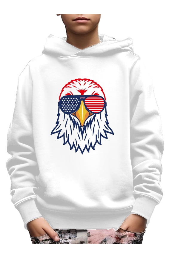 Kid Boys Independence Day Tops Cool Eagle Print American Flag Long Sleeve Sweatshirt Outdoor Hooded From 5T-14Y