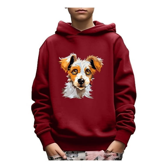 Mikrdoo Kid Boys Tops Cartoon Puppy Print Stylish Long Sleeve Casual Pullover Hoodies Sweatshirt For New Year Gifts