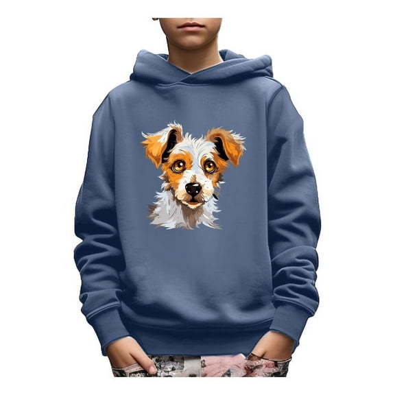 Mikrdoo Kid Boys Tops Cartoon Puppy Print Stylish Long Sleeve Casual Pullover Hoodies Sweatshirt For New Year Gifts