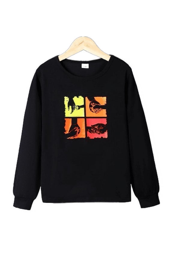 Kid Boys Tops "Parents And My Hands" Print 13 Years Big Boys Sweatshirt 14 Years Big Boys Casual Graphic Design For Autumn/Winter Wear Black