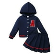 thumbnail image 1 of Mikrdoo Kid Girl's Cute Emboridery Button Down Hooded Baseball Jacket Pleated Skirt Set 2Pcs Preppy Style Clothes For Spring Fall, Gift, 1 of 9