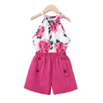 thumbnail image 1 of Mikrdoo Kid Girls Clothes 8Y,9Y,10Y,11-12Y Big Girls Floral Print Halter Summer Sleeveless Tops Elastic Fashion Shorts 2Pcs Outfits 10 Years Rosy, 1 of 10