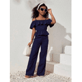 thumbnail image 1 of Mikrdoo Kid Girls Clothes 8Y,9Y,10Y,11Y,12Y Girls Straps Off Shoulder Crop Tops and Pants Set 2Pcs Spring Fall Outfits Navy Blue, 1 of 6