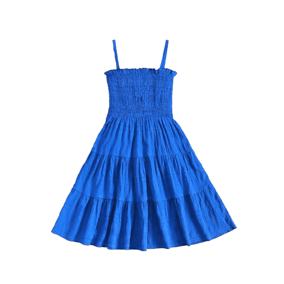 Mikrdoo Kid Girls Dress Straps Off Shoulder Summer Smocking Layered Dress One Piece Sundress,As Gift Sizes 7-14