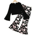 thumbnail image 1 of Mikrdoo Kids Girls Pants Sets Solid Color 13-14 Years Big Girls Long Pagoda Sleeve Tops Floral Print Bell-bottomed Pants 2Pcs Outfits Black, 1 of 8