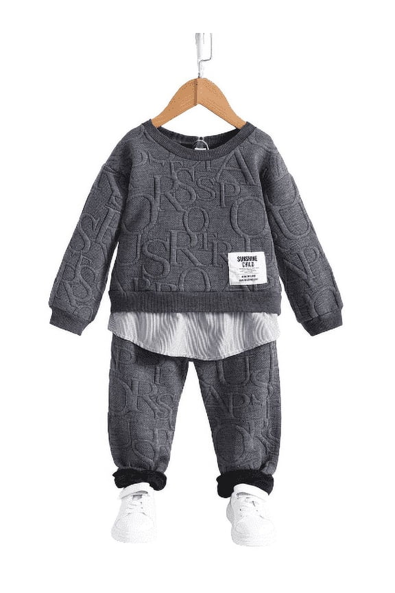 Little Boys Outfits Boys OOTD Jacquard 5 Years Boys Long Sleeve Tops 6 Years Boys Pants 2Pcs Clothes Set Gray