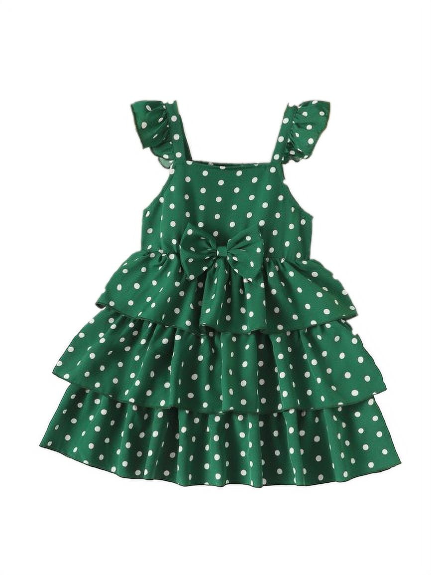 Mikrdoo Little Girls Dress Wave Point 5 Yeaers Little Girls Straps Summer Dress 6 Years Girls One Piece Layered Dress Green