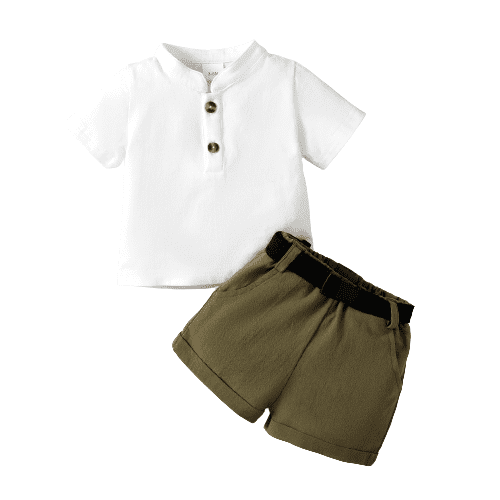 Mikrdoo Newborn Baby Boys Outfits Baby Boys Clothes Short Sleeve Shirt Shorts 2Pcs Summer OOTD White 6-9 Months