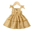 thumbnail image 1 of Mikrdoo Newborn Baby Girls Dress Off The Shoulder 9 Months Girls Floral Print 12 Months Girls For Summer One Piece Layered Dress Yellow, 1 of 7