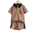 thumbnail image 1 of Mikrdoo Outfits For 5 Years Little Boys "R" Turn-down Collar Summer Shirt Elastic Shorts 2Pcs OOTD Kakhi, 1 of 7