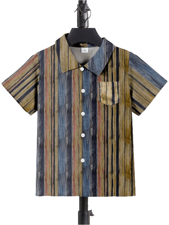 Summer Boys Vintage Style Shirt Tops Oil Painting Striped Clothes Stylish Button Down Short Sleeve Shirts With Pocket