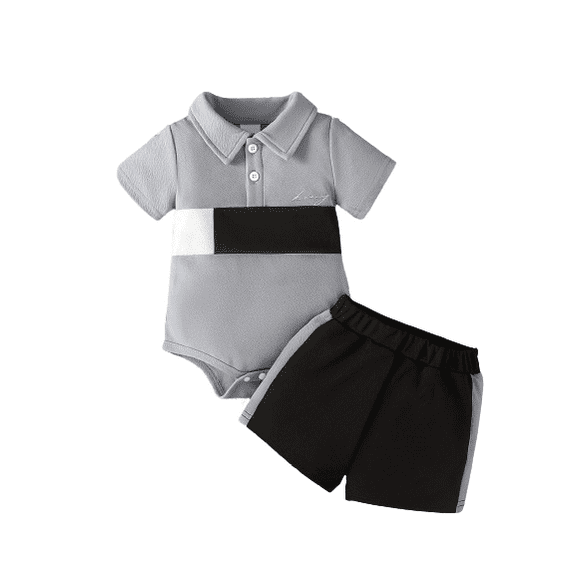 Mikrdoo Summer Outfits For 18 Months Baby Boys King Letter Graphics 24 Months Boys Colorblock Lapel Romper Tops & Side Splicing Shorts 2Pcs Clothes