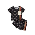 thumbnail image 1 of Mikrdoo Summer Outfits For Infant Baby Boys Letter Full Print Pocket Splice Short Sleeve T-shirt Elastic Shorts 2Pcs Clothing 18-24 Months Black, 1 of 9