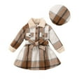 thumbnail image 1 of Mikrdoo Toddler Baby Girls Clothes 2 Years Girls Plaid Belted 3 Years Girls Buttons Cute Dress With Hat 2Pcs Outfits Khaki, 1 of 9