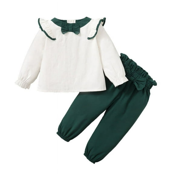 Mikrdoo Toddler Baby Girls Fall Winter Outfits 3 Years Girls Solid Color Top 4 Years Girls Pants 2PCS Fall Winter Clothes Set,White