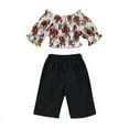 thumbnail image 1 of Mikrdoo Toddler Girls Outfits 2T Girls Off The Shoulder 3T Girls Floral Print Top Pants 2Pcs Fall Winter Clothes Set, 1 of 7