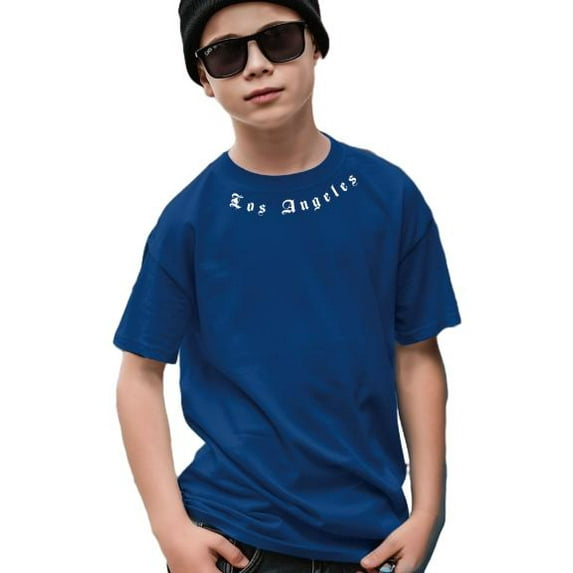 Mikrdoo Trendy Los Angeles Graphic Print Casual Short Sleeve T-shirt For Boys, Versatile Breathable Summer Tee Top Sizes 7-15