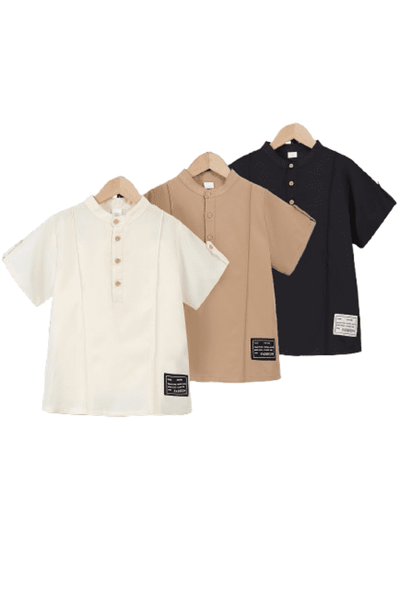 Tween Boys 3 Packs Casual Basic Half Open Collar Button Short Sleeve Shirts, Sizes 7-15Yrs