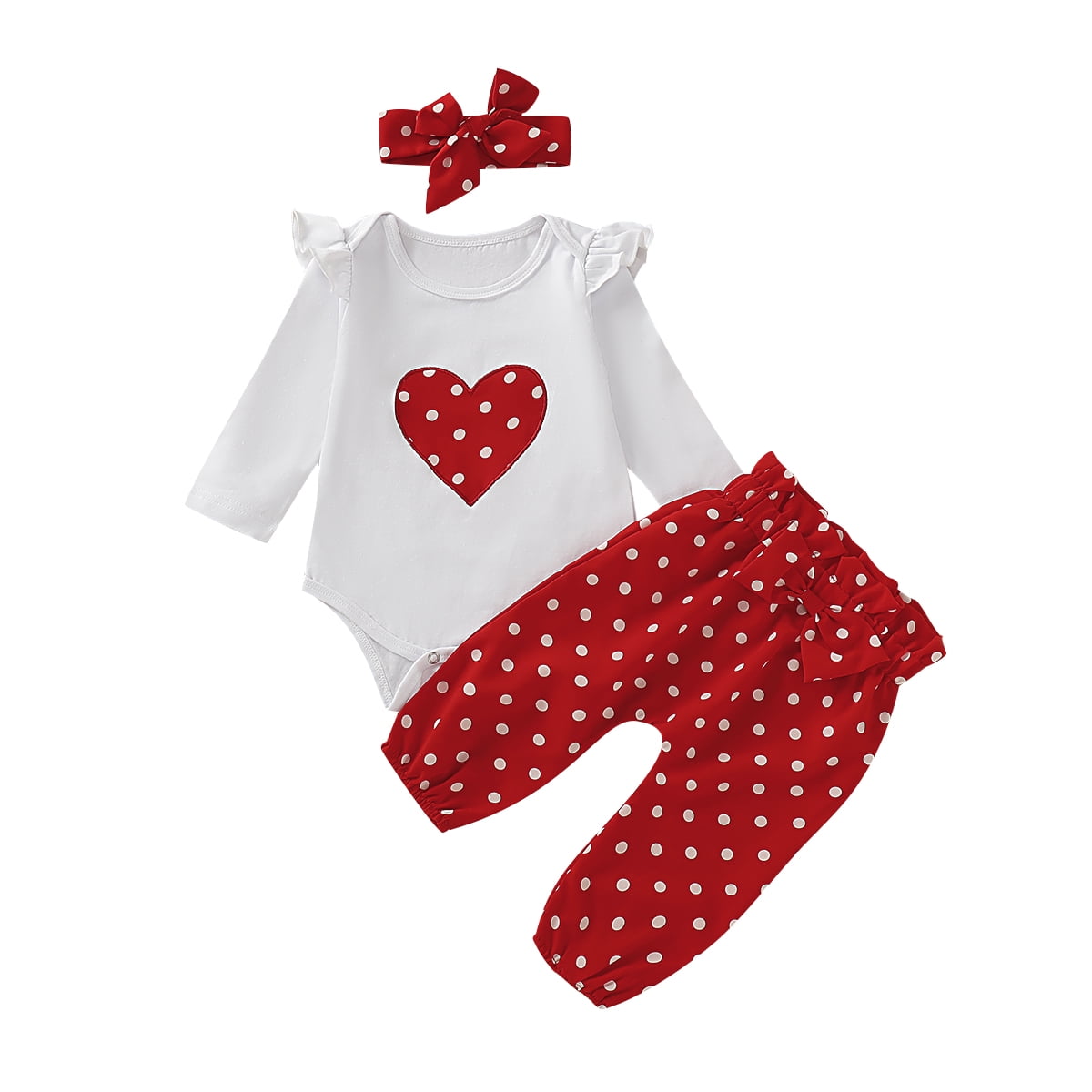 Mikrdoo Winter Outfits For Baby Girls Heart Romper 0 Months Girls Wave Point Pants 3 Months