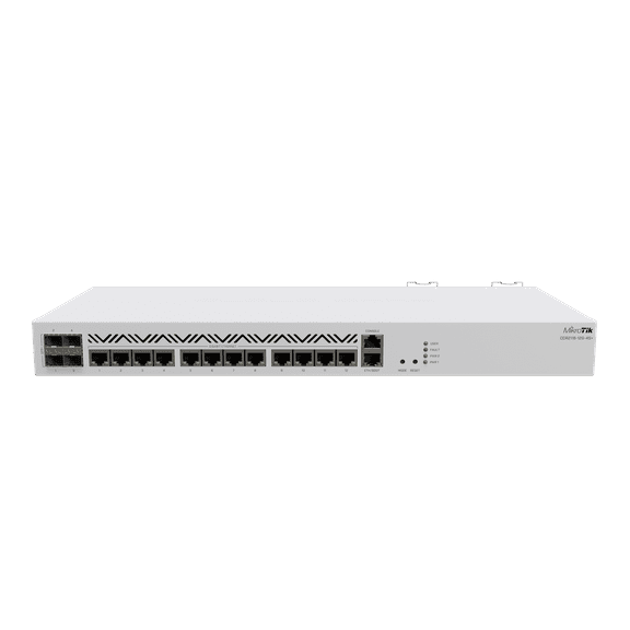 MikroTik CCR2116-12G-4S+ 16-Core ARM Router | 4x 10G SFP+ Ports | 12x Gigabit Ethernet | M.2 PCIe Slot | High-Performance Routing, Layer 3 Hardware Offloading, Dual Redundant Power Supply