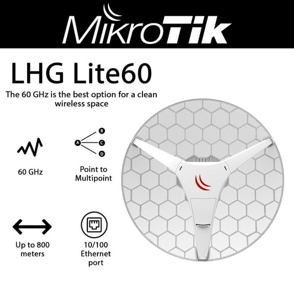 MikroTik - RBLHG-60AD - LHG Lite60 60GHz CPE with 802.11ad Radio, Antenna, 650MHz CPU, 64MB RAM, 10/100Mbps LAN
