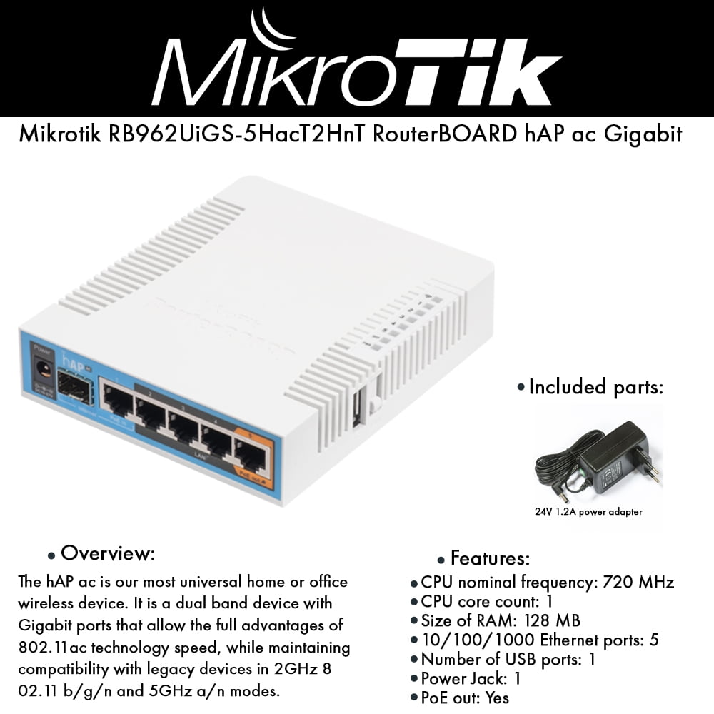 MikroTik RouterBOARD hAP ac RB962UiGS-5HacT2HnT 720Mhz 128MB 802.11ac ...