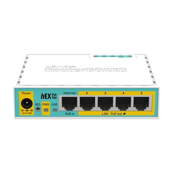 MikroTik hEX PoE lite RB750UPr2 - 5-Port Ethernet Router with PoE Output (Ether2-Ether5), USB 2.0, 650MHz CPU, 64MB RAM, RouterOS L4, Passive PoE, 24V 2.5A Power Adapter Included