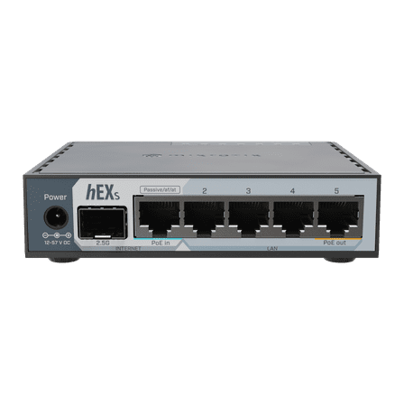 MikroTik hEX S (E60iUGS) Wired Router with 2.5Gbps SFP+, 5 Gigabit LAN Ports, USB 3.0, PoE In/Out, RouterOS Level 4, Compact Metal Case