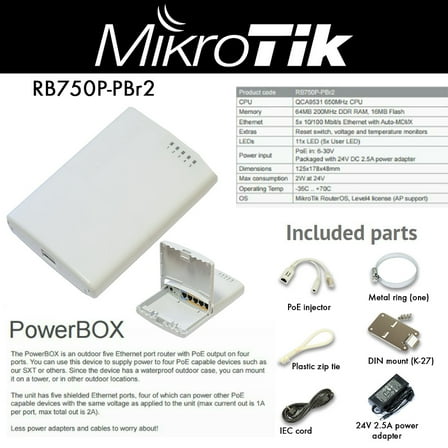 MikroTik RB960PGS-PB PowerBox Pro Outdoor Router, 5-Port Gigabit Ethernet with 4 PoE-Out & SFP