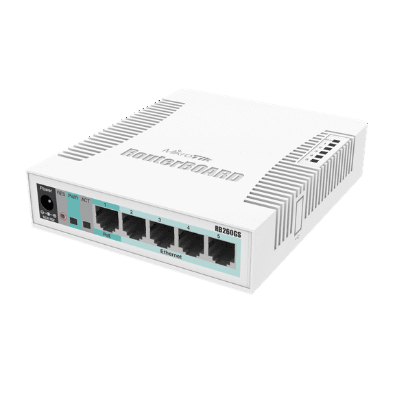 Mikrotik RB260GS - Switch de Red (Gigabit Ethernet (10/100/1000), Color Blanco, -25-65 C, 6-31)